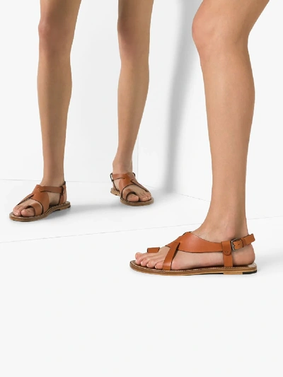 Shop Bottega Veneta Brown Crossover Leather Sandals