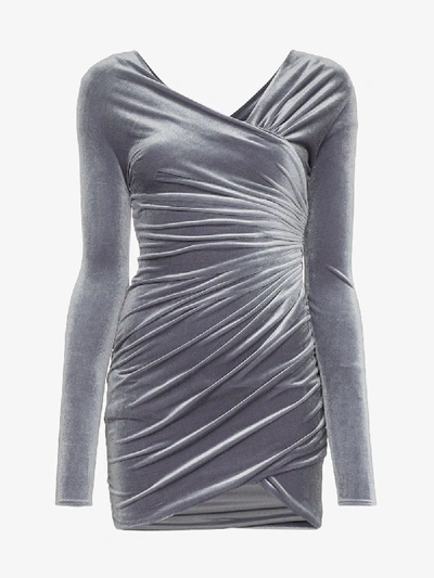 Shop Alexandre Vauthier Ruched Velvet Mini Dress In Grey