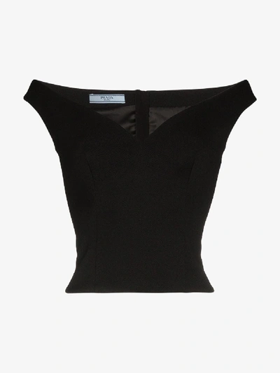 Shop Prada Off-the-shoulder V-neck Top In Black
