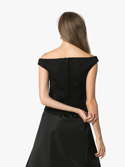 Shop Prada Off-the-shoulder V-neck Top In Black