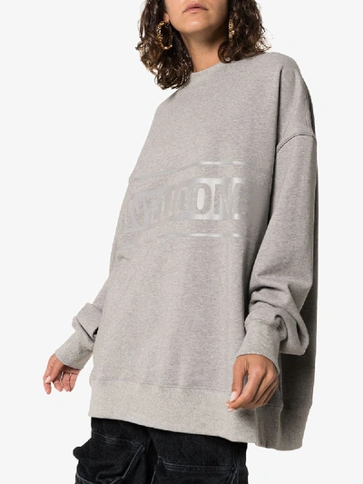 Shop We11 Done We11done Oversized Reflective Logo Sweatshirt In Grey