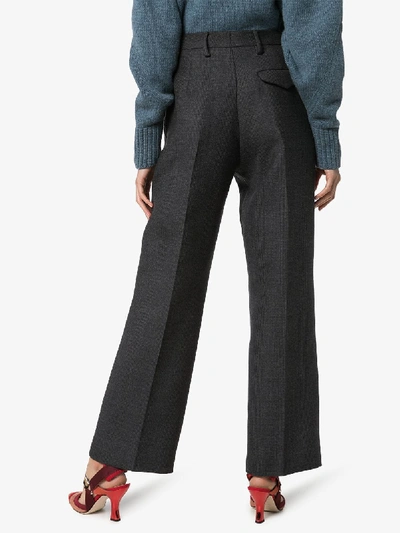 Shop Prada Straight Leg Check Wool Trousers In Grey