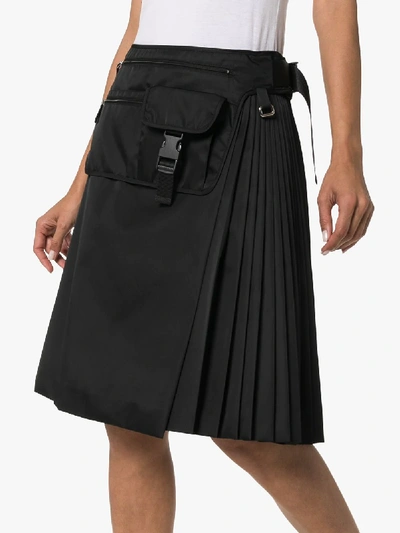 Shop Prada Gabardine Belt Bag Pleated Skirt In F0002 Black