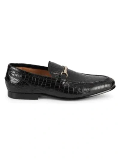 Shop Saks Fifth Avenue Embossed Leather Loafers In Black