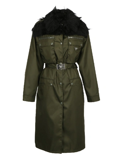 Shop Prada Trench Coat In Militare/nero