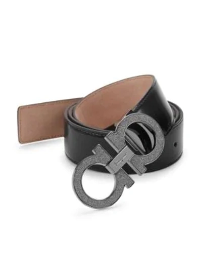 Ferragamo Gancini Diamond Dust Buckle Leather Belt In Black ModeSens