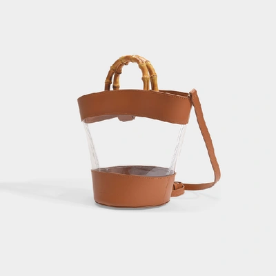 Shop Loeffler Randall Agnes Fan Tote With Bamboo Handle In Brown Smooth Leather And Clear Pvc