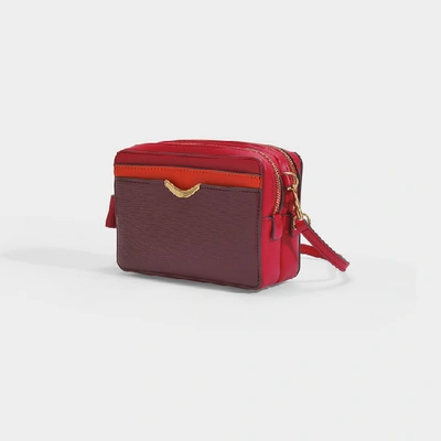 Shop Anya Hindmarch Scoop Double Zip Wallet On Strap In Burgundy Grained Leather