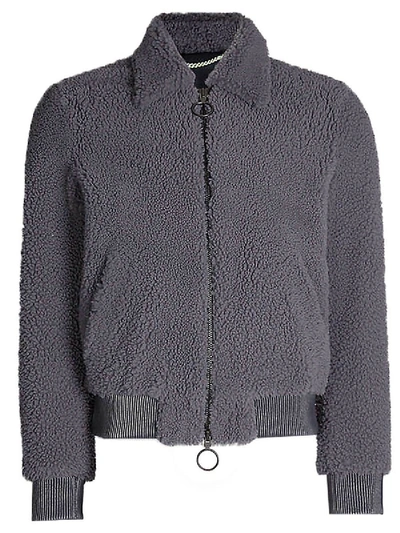 Shop Off-white Grey Shearling Bomber Jacket