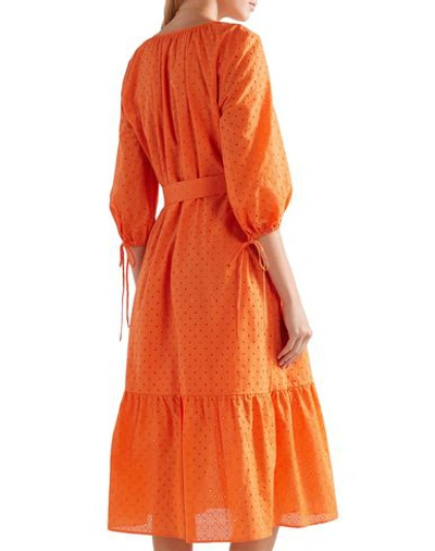 Mds Stripes Midi Dresses In Orange