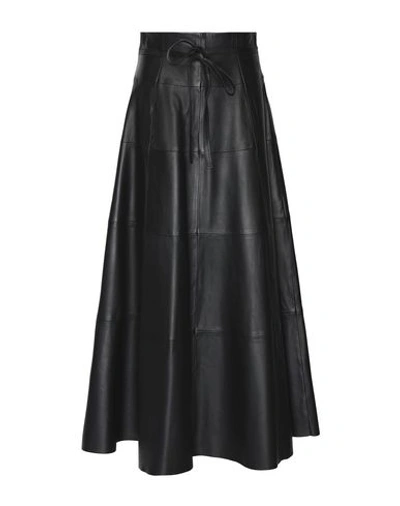 Shop 8 By Yoox Leather Midi High-waist Full Skirt Woman Maxi Skirt Black Size Xs Lambskin
