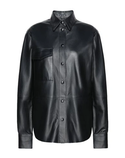 Shop 8 By Yoox Leather L/sleeve Overshirt Woman Shirt Black Size L Lambskin