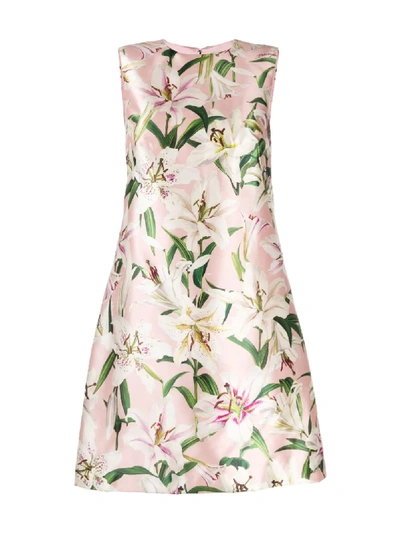 Shop Dolce & Gabbana Lily Print Satin Dress In Pink