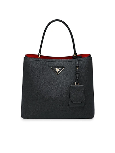 Shop Prada Double Saffiano Leather Bag In Black
