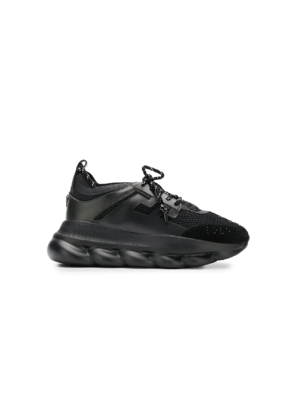 Versace Chain Reaction Leather And Mesh Trainers In D41 Black | ModeSens