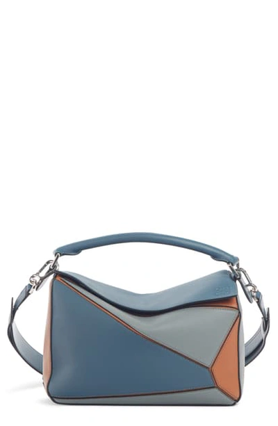 Shop Loewe Medium Puzzle Colorblock Leather Bag In Steel Blue/ Tan