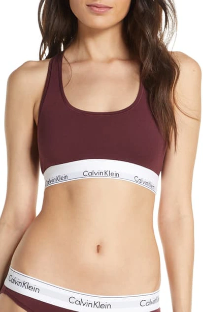 Shop Calvin Klein Modern Cotton Collection Cotton Blend Racerback Bralette In Deep Maroon