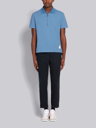 Shop Thom Browne Center-back Stripe Piqué Polo In Blue