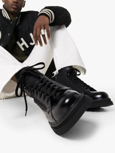 Shop Prada Black Lace-up Leather Boots