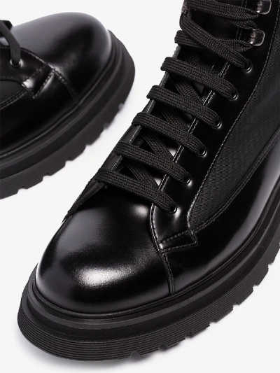 Shop Prada Black Lace-up Leather Boots