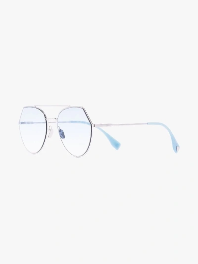 Shop Fendi Eyewear Blue Angular Frame Sunglasses