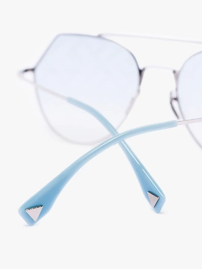 Shop Fendi Eyewear Blue Angular Frame Sunglasses