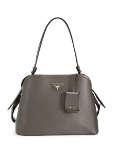Shop Prada Small Matinee Leather Top Handle Bag In Fumo Nero