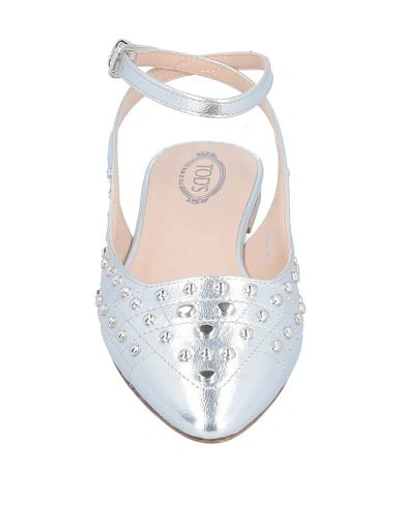 Shop Tod's Woman Ballet Flats Silver Size 5.5 Soft Leather