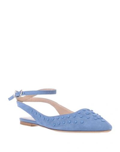 Shop Tod's Woman Ballet Flats Pastel Blue Size 7.5 Goat Skin