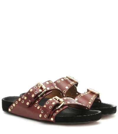 Shop Isabel Marant Embellished Leather Slides In Brown