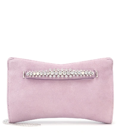 Shop Jimmy Choo Venus Embellished Suede Clutch In Purple