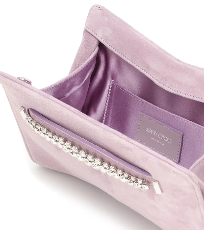 Shop Jimmy Choo Venus Embellished Suede Clutch In Purple