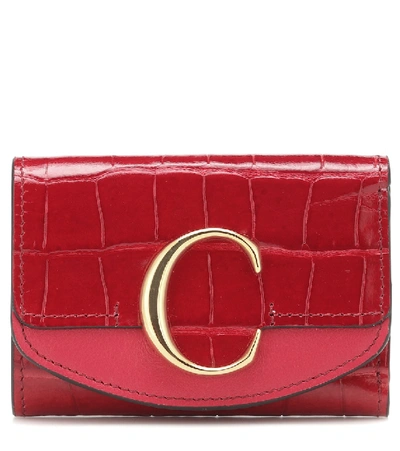 Shop Chloé C Leather Wallet In Red