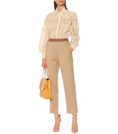 Shop Agnona High-rise Wool And Cashmere Pants In Beige