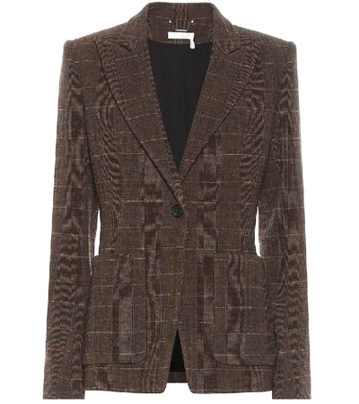 Shop Chloé Checked Stretch-wool Jacket In Brown