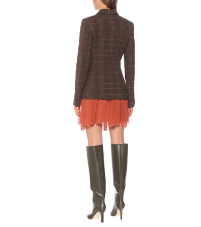 Shop Chloé Checked Stretch-wool Jacket In Brown