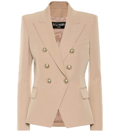 Shop Balmain Wool Blazer In Beige