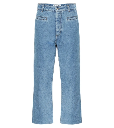 Shop Loewe Cropped High-rise Wide-leg Jeans In Blue