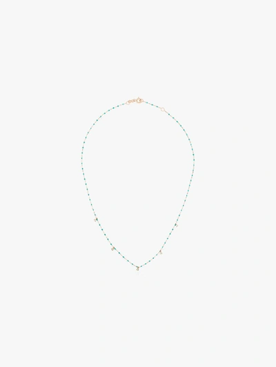 Shop Gigi Clozeau 18k Rose Gold 42 Cm Beaded Diamond Necklace In Green