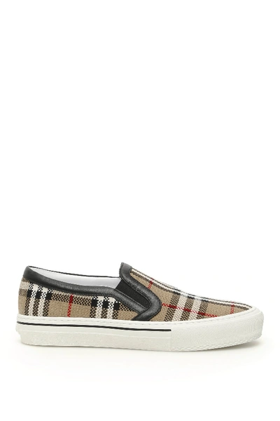 Shop Burberry Vintage Check Slip On Sneakers In Beige