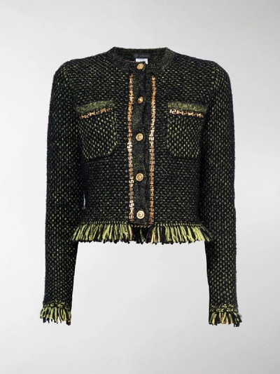 Shop Versace Greca Border Tweed Jacket In Black