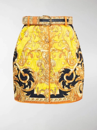 Shop Versace Barocco Print Button Skirt In Yellow