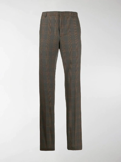 Shop Prada Checked Tailored Trousers In Neutrals