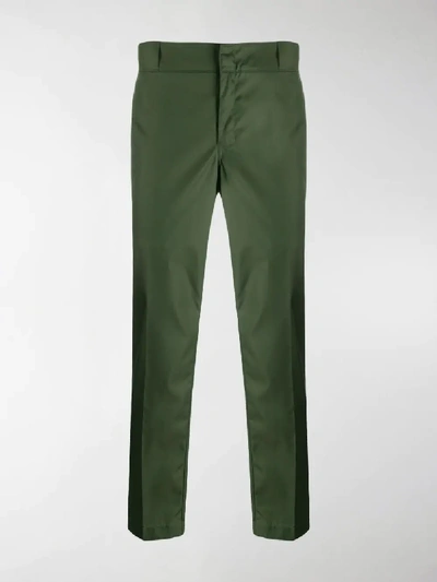 Shop Prada Logo Cropped Trousers In Green