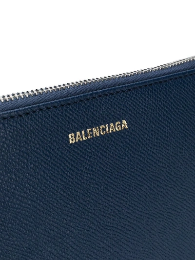 Shop Balenciaga Pebbled Texture Logo Pouch Blue