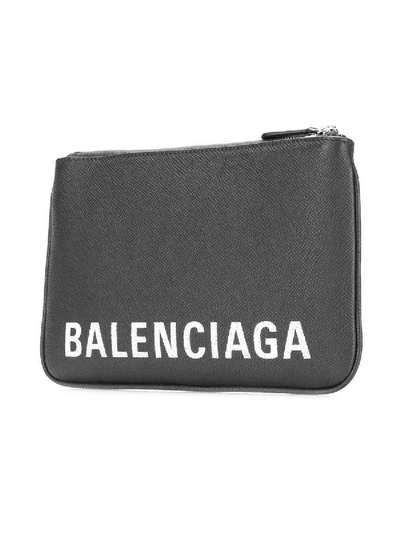 Shop Balenciaga Pebbled Texture Logo Pouch Black