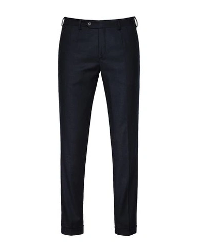 Shop 8 By Yoox Slim Fit Pleated Trousers Man Pants Midnight Blue Size 40 Polyester, Wool, Viscose, Elasta