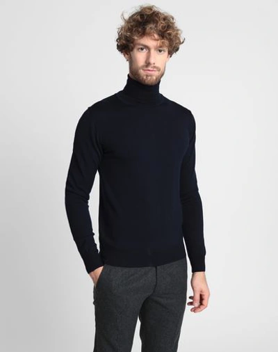 Shop 8 By Yoox Merino Wool Essential Roll-neck Sweater Man Turtleneck Midnight Blue Size Xxl Merino Wool