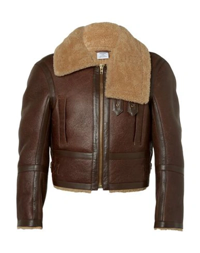 Shop Vetements Leather Jacket In Dark Brown