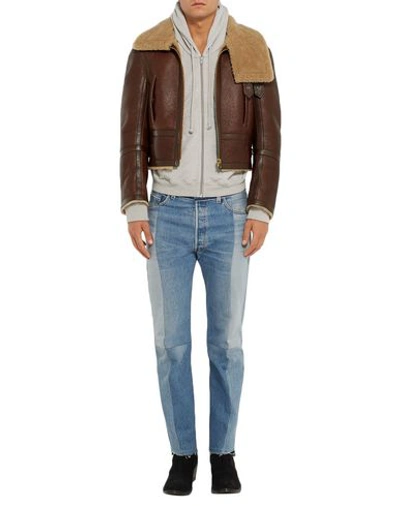Shop Vetements Leather Jacket In Dark Brown
